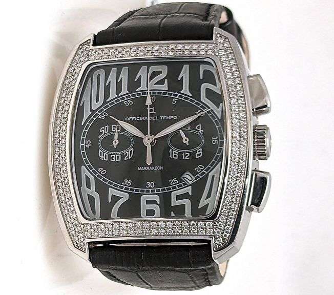 Men’s Chronograph limited edition with 188 natural diamonds Leather Strap Officina Del Tempo Italy