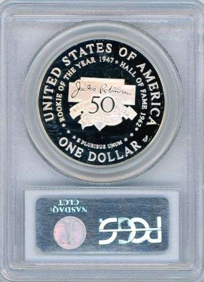 1997-S Jackie Robinson Proof Commemorative Silver Dollar in PCGS PR69DCAM