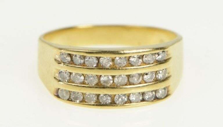 10K Yellow Gold Tiered Diamond Channel Wide Statement Band Ring