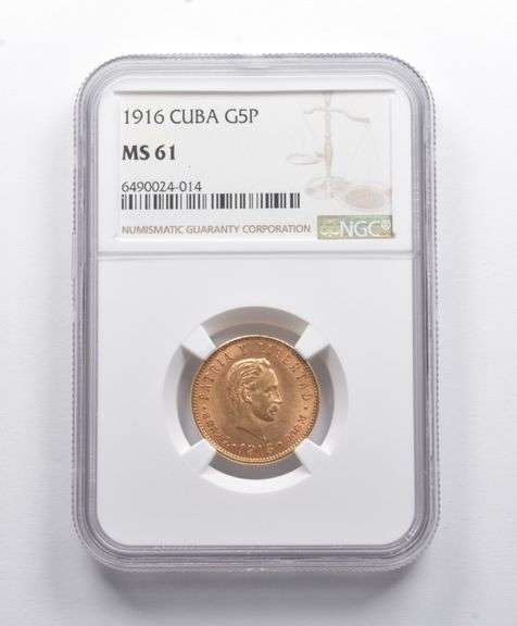 MS61 1916 Cuba Gold 5 Pesos NGC