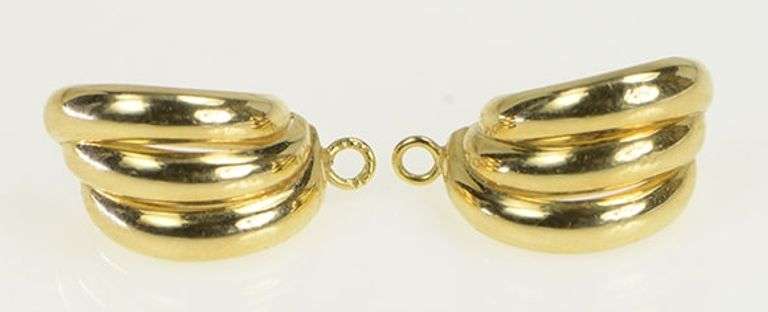 14K Yellow Gold Retro Curved Scalloped Stud Enhancer Earrings