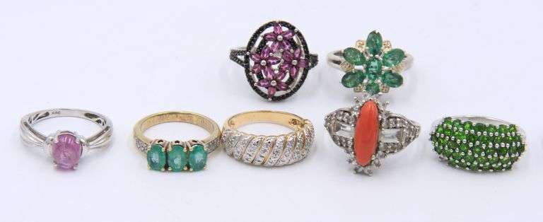 Group Lot of Vintage 925 Sterling Silver CZ and Gemstone Rings