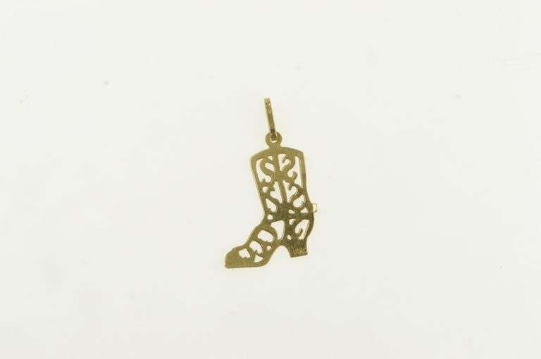 14K Yellow Gold Filigree Cowboy Boot Western Motif Charm/Pendant