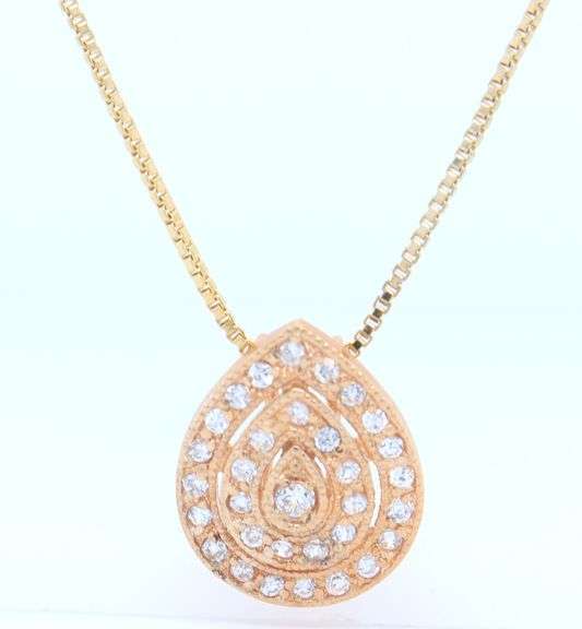 Italian Sterling Silver Oval Crystal Cluster Pendant on Box Chain