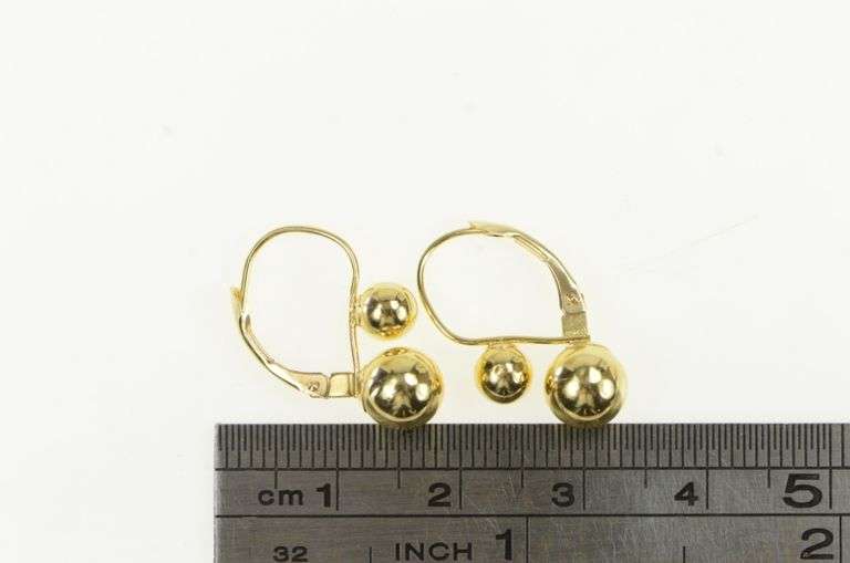 14K Yellow Gold Ball Layered Vintage Classic Stud Lever Back Earrings