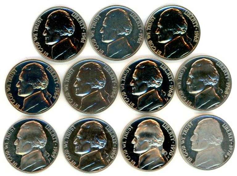 11 Assorted Proof Jefferson Nickels: 1961-1978