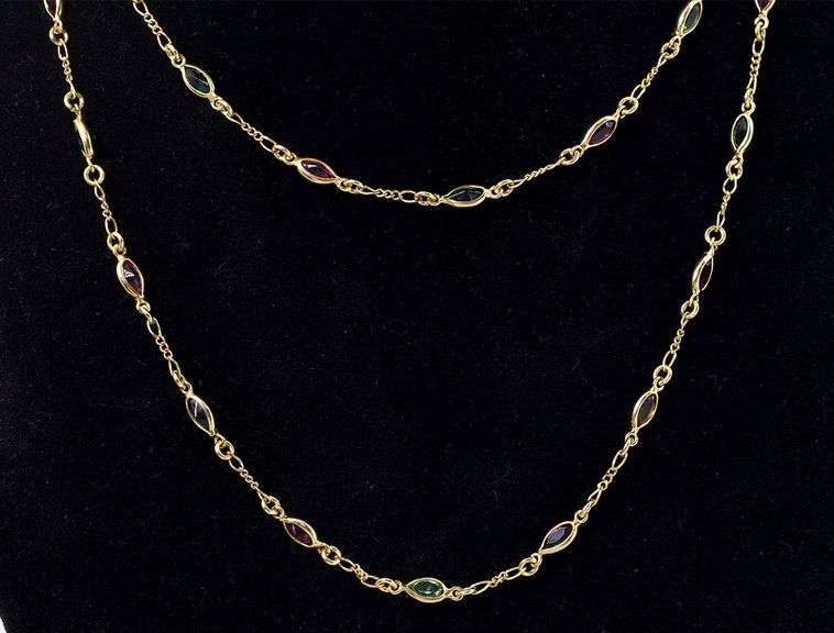 Enchanting Muti-Gem Necklace In 14K Yellow Gold
