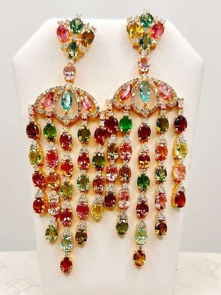 TOURMALINE AND DIAMOND CHANDELIER EARRINGS
