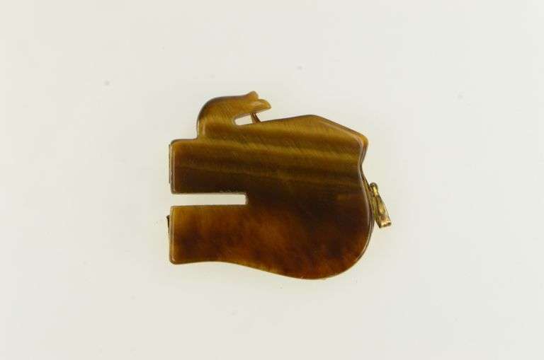 14K Yellow Gold Tiger's Eye Carved Ruby Eyed Elephant Pendant