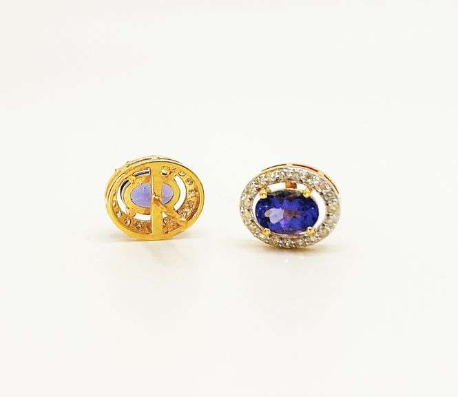 14KT YELLOW GOLD, TANZANITE, & DIAMOND EARRINGS