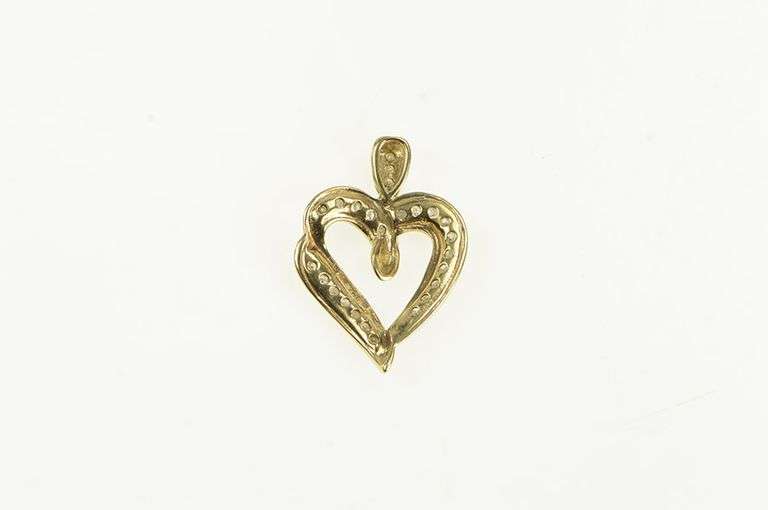 10K Yellow Gold Curvy Diamond Heart Love Symbol Vintage Pendant