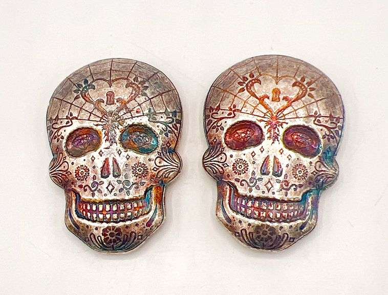 GROUP LOT OF 2X 10 oz FINE SILVER SKULL- 20.0 OZ OF .999 SILVER!