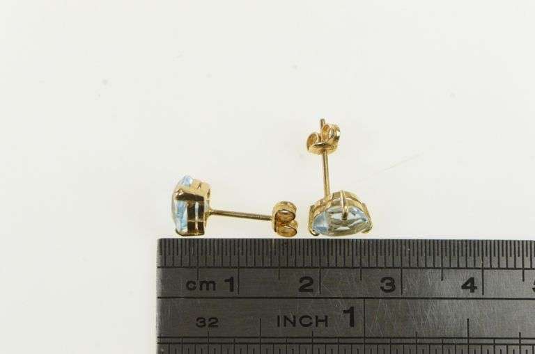 14K Yellow Gold Blue Topaz Trillion Solitaire Vintage Stud Earrings