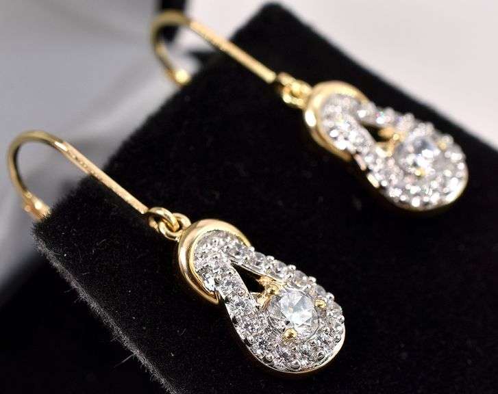 Vermeil CZ Dangle Earrings In Sterling Silver