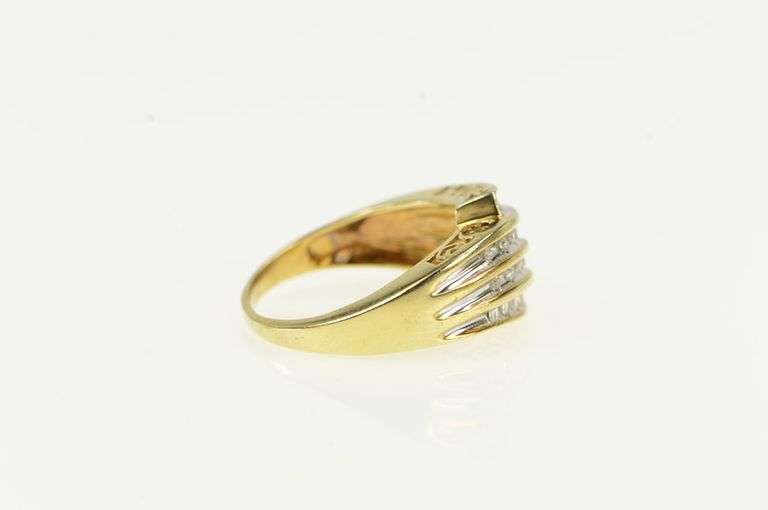 10K Yellow Gold Tiered Diamond Channel Bypass Statement Ring