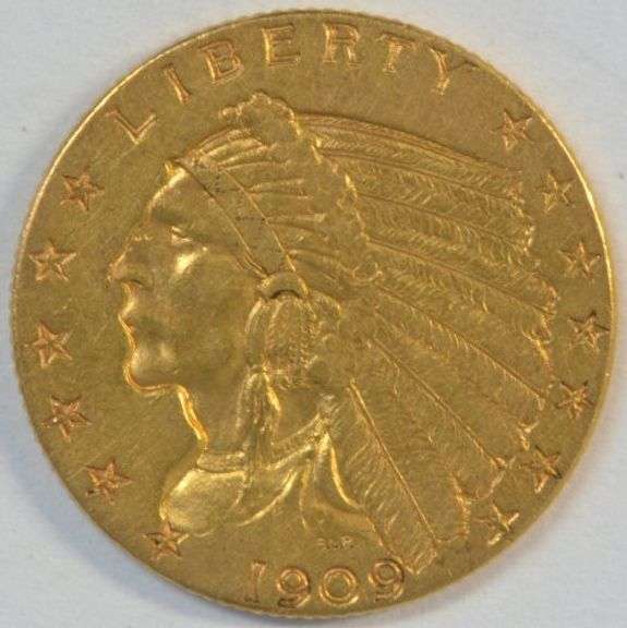 Lovely 1909 US $2.50 Indian Gold Piece. Better date