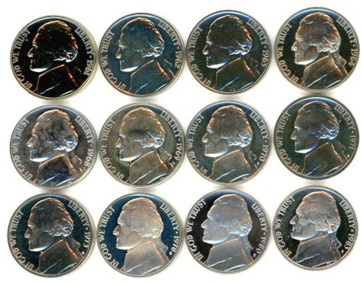 12 Different Proof Jefferson Nickels: 1961-1983