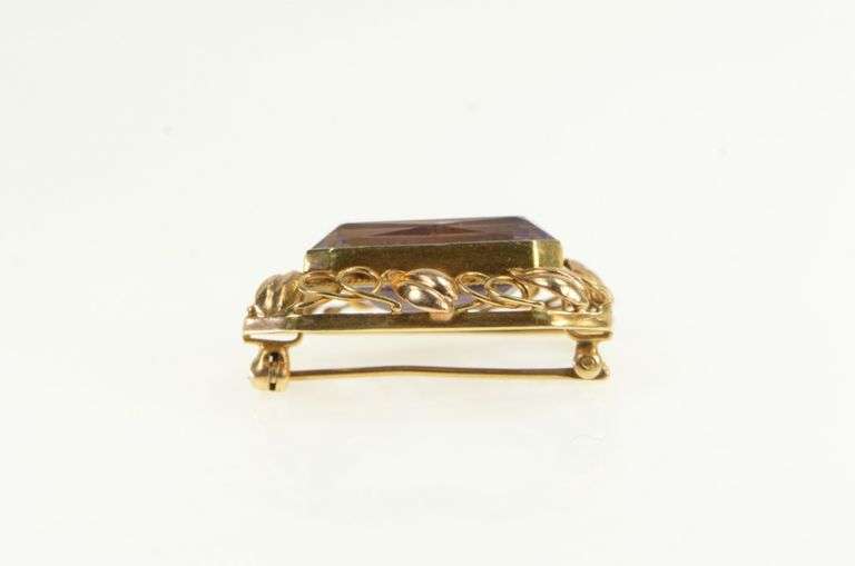 14K Yellow Gold 1940's Amethyst Ornate Scroll Vine Filigree Pin/Brooch