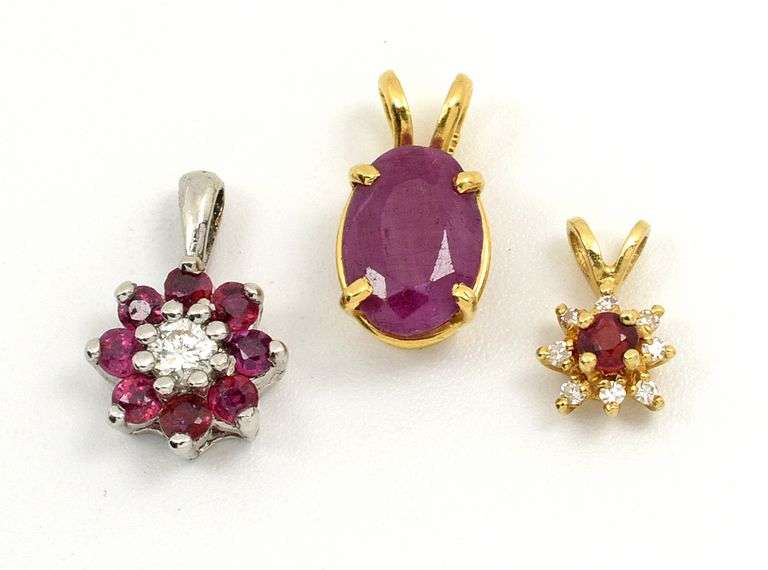 Group of 3 14k Ruby Pendants