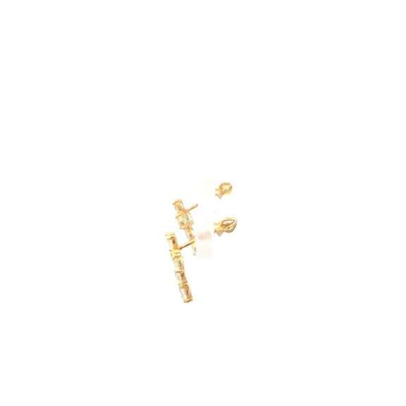 14K Yellow Gold Green & White CZ Cross Christian Faith Stud Earrings