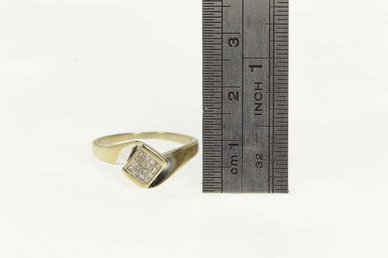 14K Yellow Gold Invisible Set Princess Diamond Cluster Bypass Ring