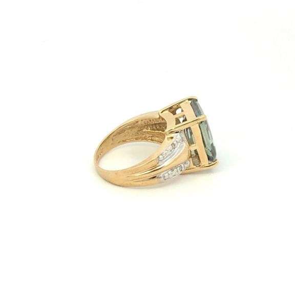 14K Yellow Gold Emerald Cut Green Chrysoberyl Diamond Ring