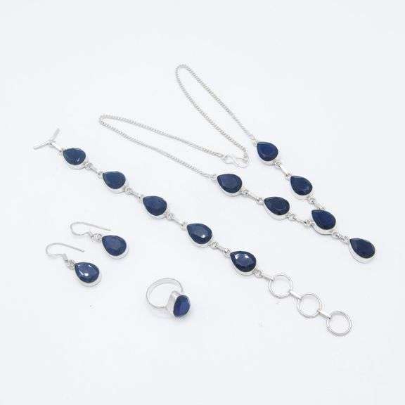 Beautiful Dark Blue Sapphire 4 Piece Jewelry Set