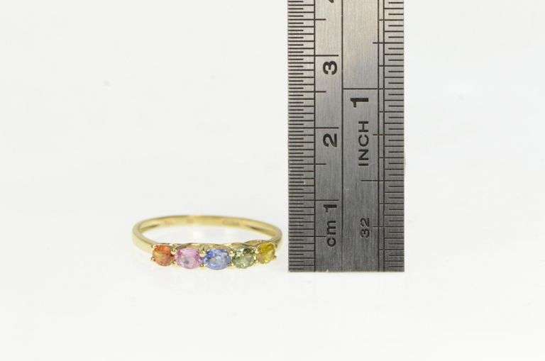 14K Yellow Gold Rainbow Sapphire Vintage Stackable Band Ring