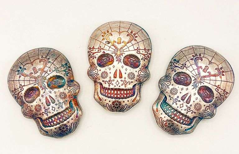 GROUP LOT OF 3X 10oz FINE SILVER SKULL- 30.0 OZ OF .999 SILVER!