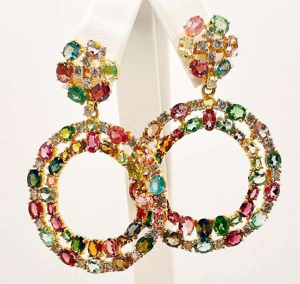 FANCY 24.00 CARAT TOURMALINE AND DIAMOND CHANDELIER EARRINGS