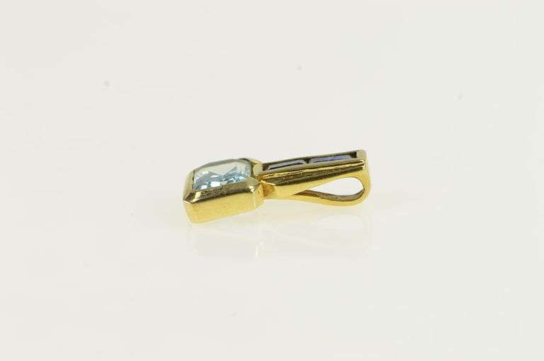 14K Yellow Gold Emerald Cut Blue Topaz Sapphire Accent Pendant
