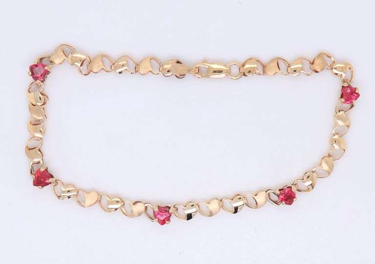 10KT Yellow Gold Heart Shape Red Spinel  Bracelet