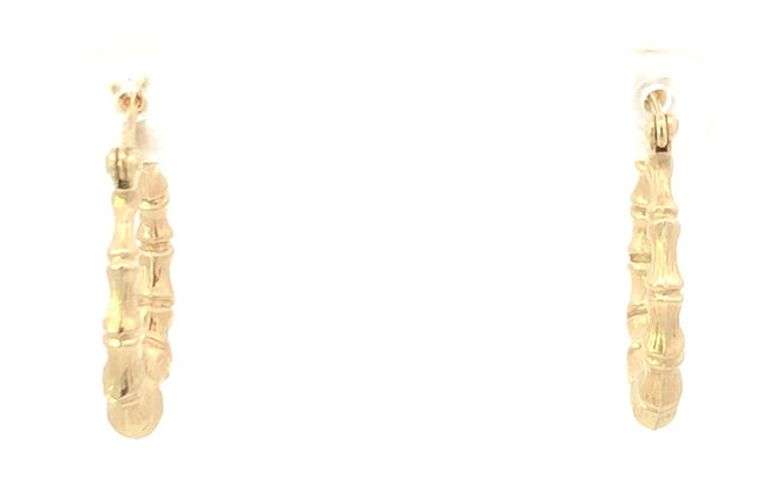 10K Yellow Gold 23.9mm Bamboo Vintage Statement Hoop Earrings