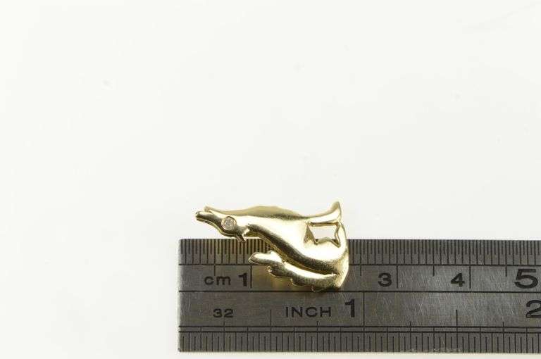 14K Yellow Gold Diamond Howling Wolf Western Vintage Pendant