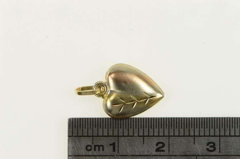 14K Yellow Gold Tri Tone Diamond Cut Puffy Heart Love Pendant