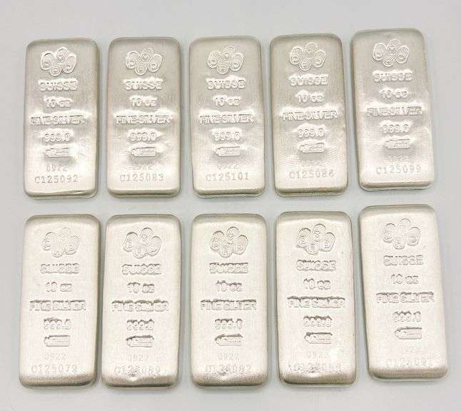 100.00 OZ .999 SILVER GROUP LOT! 10x SILVER 10 OZ BARS- INVESTMENT OPPERTUNITY