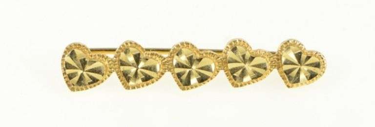14K Yellow Gold Heart Love Symbol Diamond Cut Bar Pin/Brooch