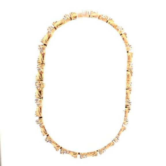 14K Yellow Gold Ctw Diamond Encrusted Vintage Twist Tennis Bracelet