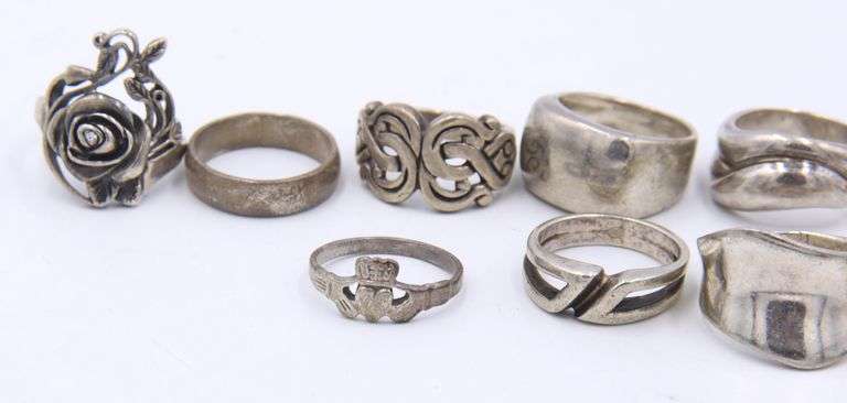Group Lot of 11 Vintage 925 Sterling Silver Rings