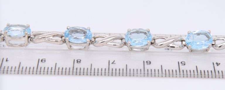 925 Sterling Silver Blue Topaz Link Bracelet