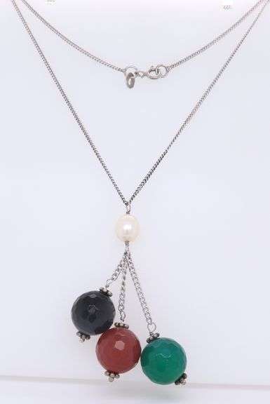 925 Sterling Silver Multi Color Jade Dangle Necklace