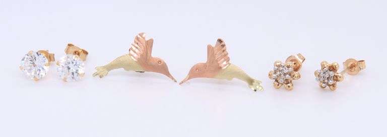 10KT Yellow Gold Three Set Stud Earrings