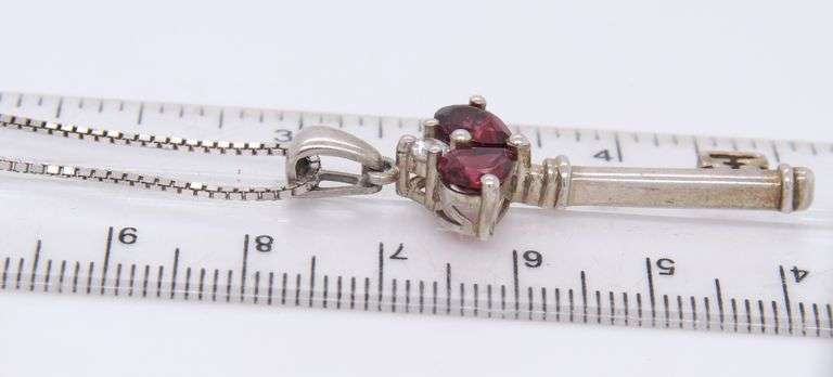 925 Sterling Silver Cubic Zirconia Key Pendant on Italian Chain Necklace