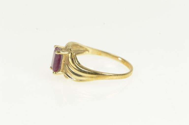 10K Yellow Gold Natural Ruby Emerald Cut Ruby Ornate Bypass Ring