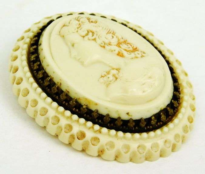 Antique Paris, France Large Celluloid Cameo Brooch