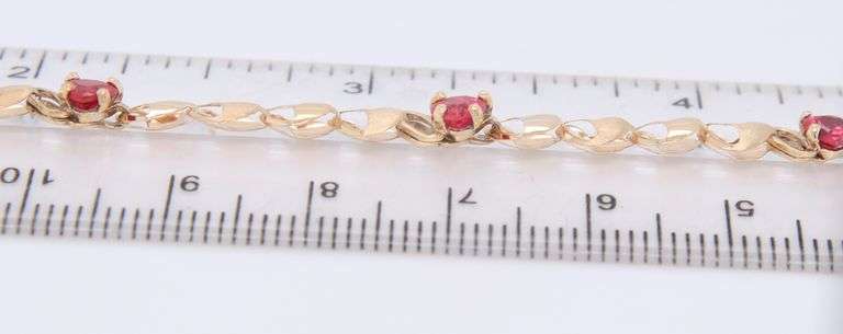 10KT Yellow Gold Heart Shape Red Spinel  Bracelet