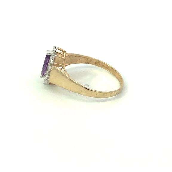 10K Yellow Gold Marquise Amethyst Diamond Accent Vintage Ring