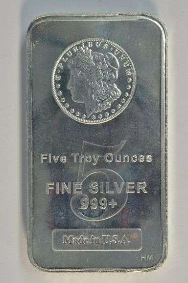 Morgan Dollar design 5 Troy Oz pure .999 fine silver bar
