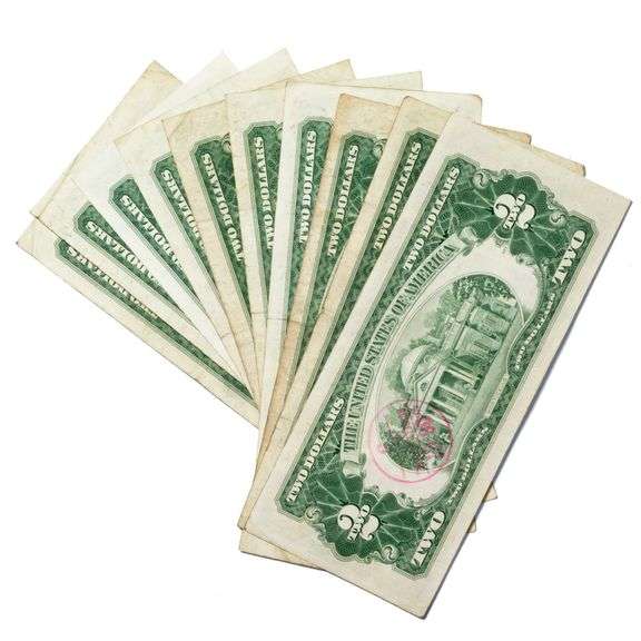 10 Various 1953 B &C $2 Red Seal US Notes.