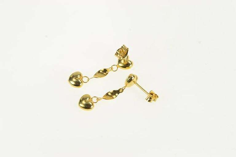 14K Yellow Gold Puffy Heart Love Symbol Valentine Dangle Earrings